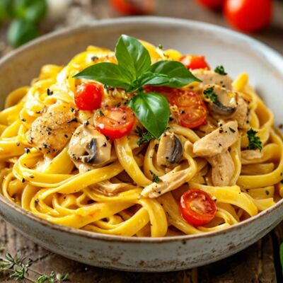 Паста с шампиньонами и курицей в Park cafe по цене 440 ₽