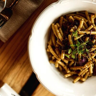 Макароны по-флотски с говядиной прайм в Тарелочки по цене 890 ₽