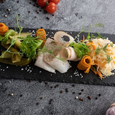 Маринованные огурчики, сало, квашеная капуста в Гвардия по цене 230 ₽