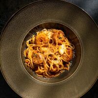 Паста с креветками и сыром бри в Tangiers lounge Pushkin