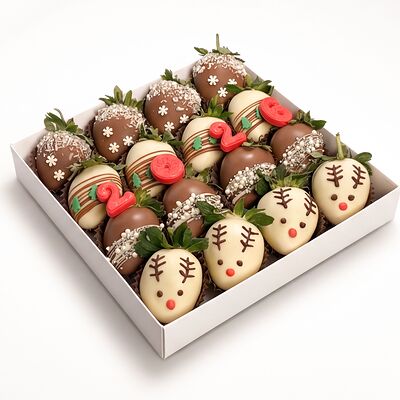 Коробка клубники в шоколаде Оленята 2026 M в Клубника в шоколаде VeryBerryLab по цене 5490 ₽