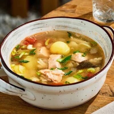 Уха с дымком из лосося, судака и камбалы в AGATA по цене 665 ₽