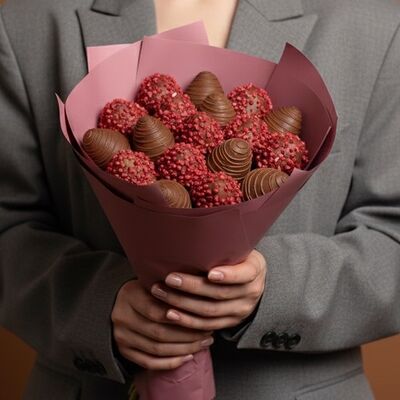 Букет Малиновый (19 шт.) в Luna-Клубника в шоколаде по цене 3990 ₽