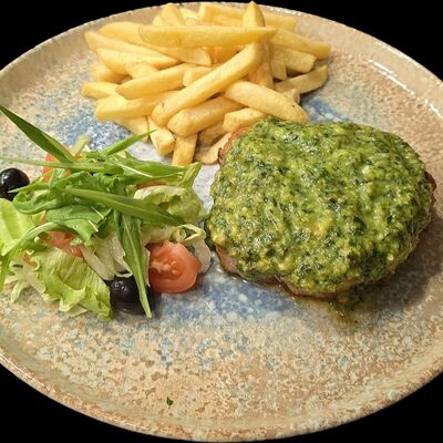 Стейк под пикантным соусом с картофелем фри в Неаполь по цене 33 р.