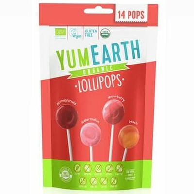 Органические леденцы на палочке YumEarth Клубника, арбуз, персик, гранат в Гурмэтика по цене 1299 ₽