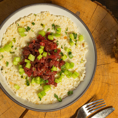 Ризотто с тартаром из говядины в Потроха по цене 649