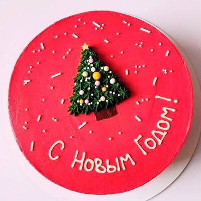 Торт на Новый год красный с елочкой и надписьюв Miracle bakery по цене 3990 ₽