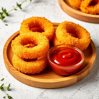 Луковые кольца в панировке с соусом BBQ в Банхоф по цене 279 ₽