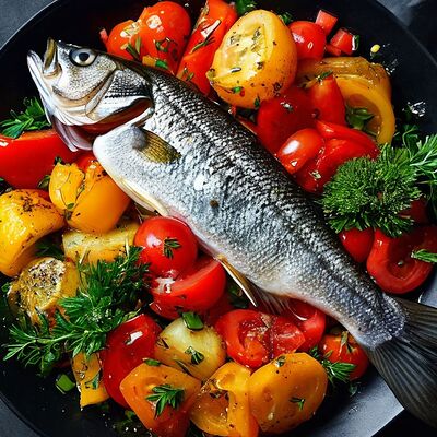 Сибас с овощами в Мимино restaurant по цене 1160 ₽