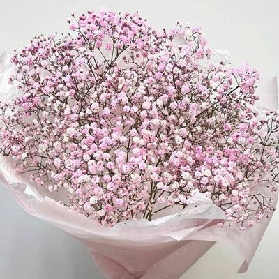 Большой букет нежно-розовой гипсофилы в крафтовой упаковке в Cosmo Сakery по цене 4200 ₽