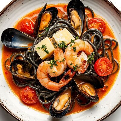 Паста Nero с морепродуктами в Ракушка по цене 790 ₽