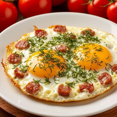 Двойная яичница с колбасками в Шашлык с акцентом по цене 280 ₽