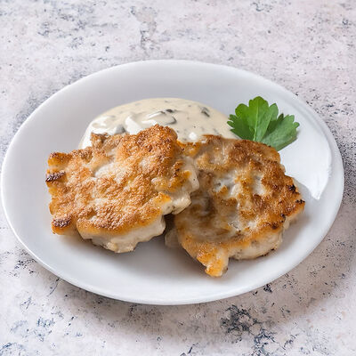 Куриные оладьи с грибным соусом в Ресторан Арбат по цене 690 ₽