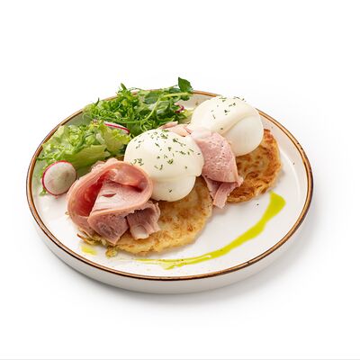 Драник с мягким яйцом и мортаделлой в Делюсь добром по цене 580 ₽
