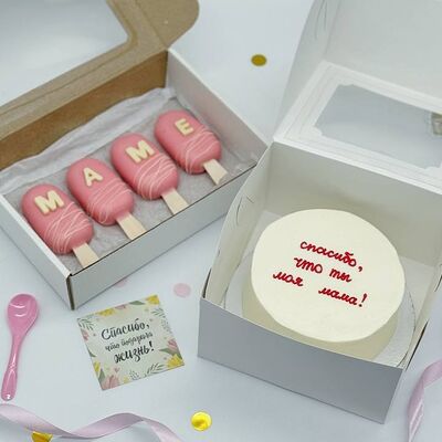 Бенто-торт Спасибо и эскимо Чизкейк с вишней для мамы в Cosmo Сakery по цене 4590 ₽