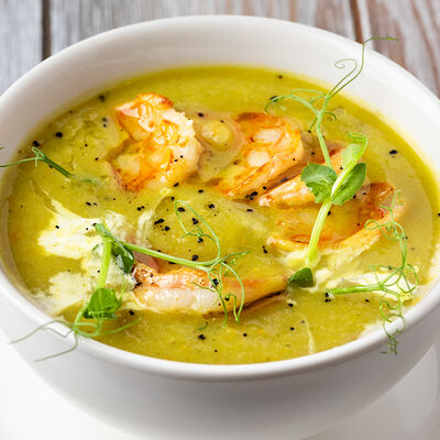 Крем-суп брокколи шпинат с креветками в Кофейня на Остоженке по цене 810 ₽