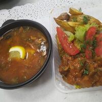 Суп солянка и картофель по-деревенски с мясом в Шашлычная