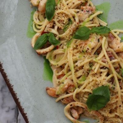 Спагетти с креветкой и кальмаром под соусом маскарпоне в Беллуччи по цене 980