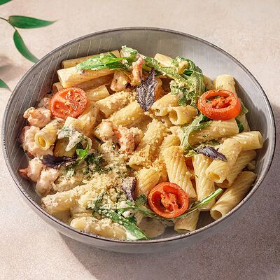 Паста тортильони с креветками в Перчини на огне по цене 640