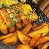 Стейк из лосося с дольками картофеля по-деревенски в American BBQ по цене 66
