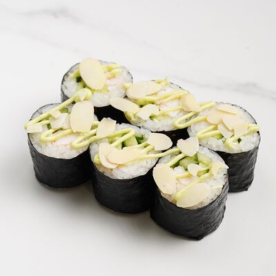 Малый ролл Креветка, огурец, васаби-соус и лепестки миндаля №64 в Ёбисан по цене 609 ₽