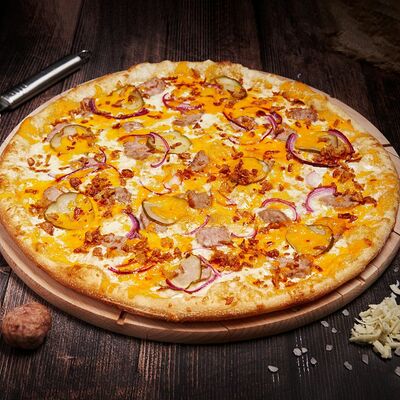 Чизбургер D33 Пицца на тонком тесте в Пицца Хаб по цене 924 ₽