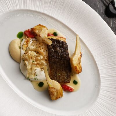 Угольная треска с артишоками и топинамбуром в Морской по цене 1750 ₽