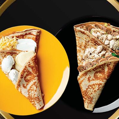 Сытный Комбо (Блин три сыра, блин Гурмэ и напиток) в Mистер Блин по цене 799 ₽