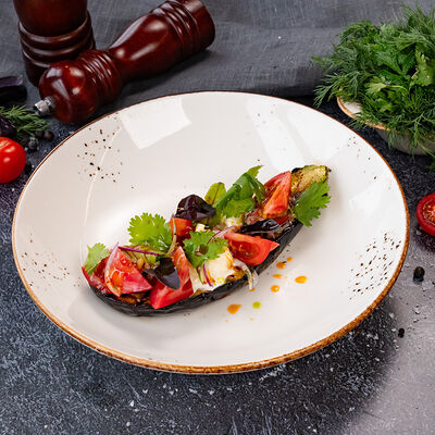 Баклажан гриль со страчателлой и розовыми томатами в КРЫША по цене 670 ₽