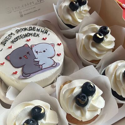 Набор бенто-торт и 5 капкейков Котики в The.cakes_spb по цене 3900 ₽