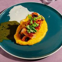 Треска с шампиньонами и кремом из кукурузы в Фрида