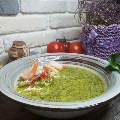 Суп сливочный с креветками и лососем в Зеленый мыс по цене 420 ₽
