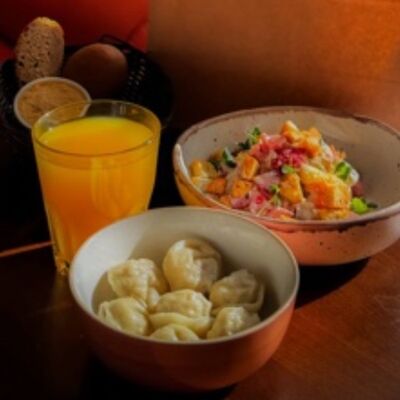 Салат Домашний с курицей, пельмени нежные и морсв Хуторок на Пушкина по цене 410 ₽