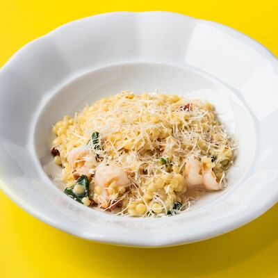 Каша птитим, креветки, сливки, шпинат, вяленые томаты в Лу по цене 620 ₽