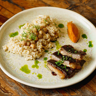 Черная треска с булгуром, нутом и кремом абрикос-чили в Brera по цене 950 ₽