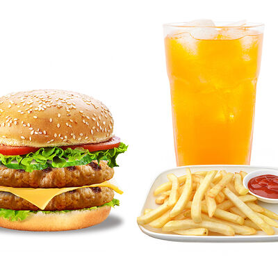 Double Чикен чизбургер + фри + напиток на выбор 0,5 в PizzBurg по цене 3700 ₸