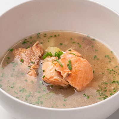 Уха с неркой и копчёной горбушей в SAGA по цене 560 ₽