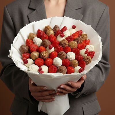 Букет «Базовый минимум» (55 шт.) в Luna-Клубника в шоколаде по цене 9990 ₽