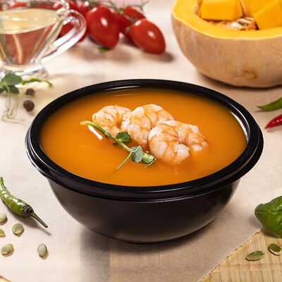 Тыквенный крем-суп с креветкамив Шаурма Куулпицца по цене 650 ₽