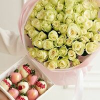 Набор клубники в шоколаде и букет из белой розы Кения №57 в SOK - клубника в шоколаде