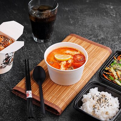 Том-ям с курицей, салат фунчоза с овощами, тефтели в томатно-сливочном соусе в Лапшичная по цене 900 ₽