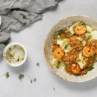 Жареный рис с креветками и овощами в Гастробар DOM по цене 520