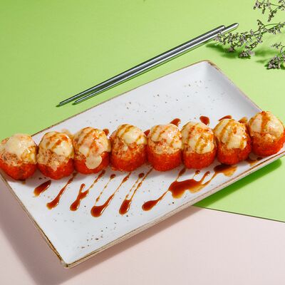 Запеченный ролл с гребешком и васабико в Сушки на макушке по цене 630