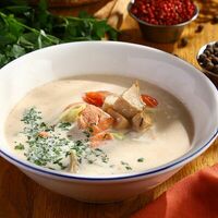 Норвежская уха с двумя видами рыбы в BBQ Beer Restaurant