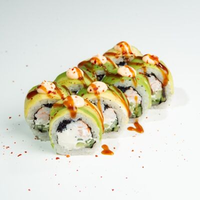 37 В авокадо с креветкой и чёрной икрой тобико (8 шт.) в ЁБИСАН по цене 989 ₽