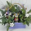 Подарок на новый год композиция с живой елью нобилис в деревянном кашпо с оленем в Дарите красиво по цене 10490