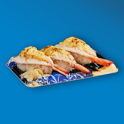 Эби яки (Суши с тигровой креветкой и опаленным сыром моцарелла) в Yume sushi по цене 590 ₽
