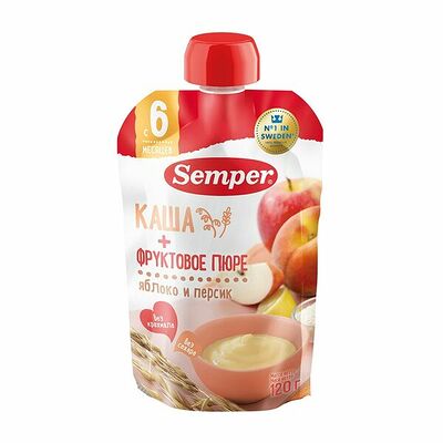 Пюре из яблок и персиков с кашей с 6 месяцев Semper Испания в Азбука Вкуса Экспресс Меню по цене 135 ₽