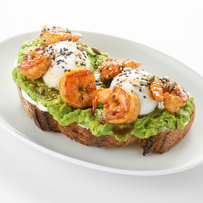 Авокадо тост с яйцом пашот и креветками в Nothing Fancy по цене 1350 ₽