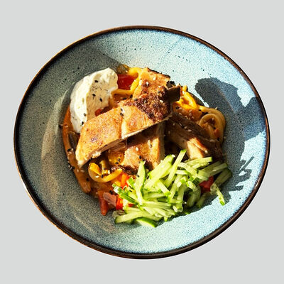 Лагман со свиными ребрами в медово-горчичном соусе жареный в Пан Лагман по цене 699 ₽